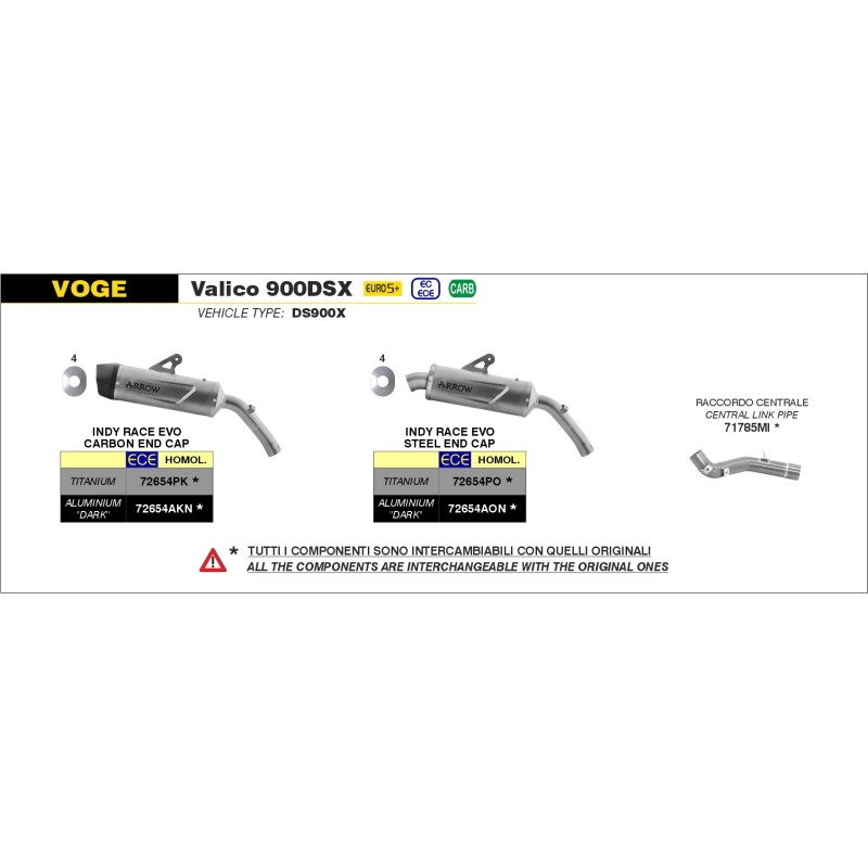 Arrow 71785MI Raccordo centrale intercambiabile con l'originale per Voge Valico 900Dsx dal 2024