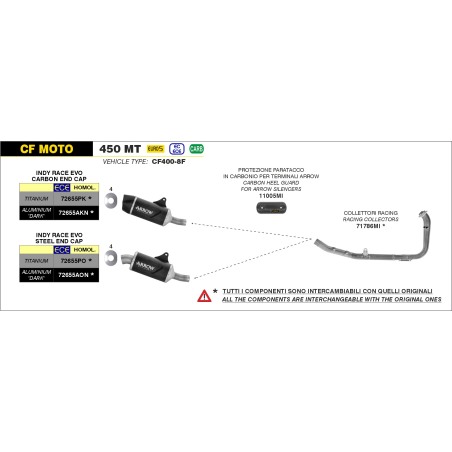 Arrow 72655AKN Terminale Indy Race EVO alluminio Dark con fondello carby per CF Moto 450 Mt dal 2024