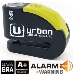 Bloccadisco URBAN UR10 con allarme 120 dB, nero/giallo, perno 10 mm