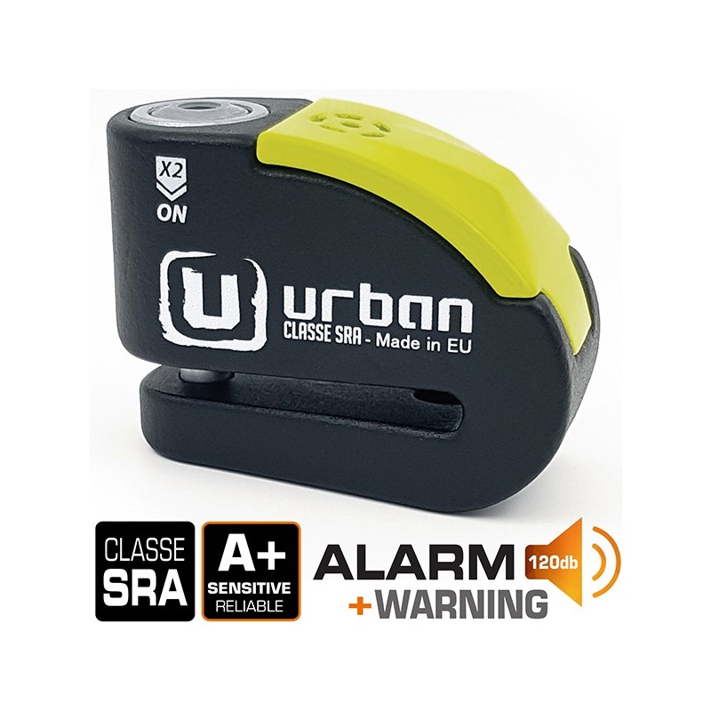 Bloccadisco URBAN UR10 con allarme 120 dB, nero/giallo, perno 10 mm