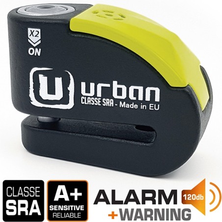 Bloccadisco URBAN UR10 con allarme 120 dB, nero/giallo, perno 10 mm