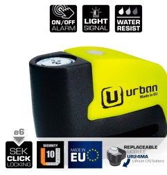 Bloccadisco URBAN UR6 con allarme 120 dB, perno 6 mm, funzione DUAL ON/OFF