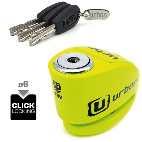 Bloccadisco URBAN UR906X con allarme 120 dB, perno 6 mm, giallo