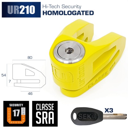 Bloccadisco URBAN UR210Y acciaio giallo, Perno Ø10 mm, omologato SRA