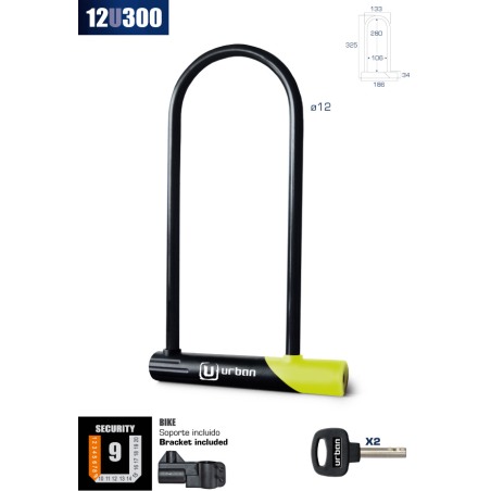 Antifurto Urban 12U300 a U per bici, Ø12 mm, altezza 280 mm