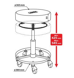 Sgabello da officina Lampa 71491 con vassoio portautensili