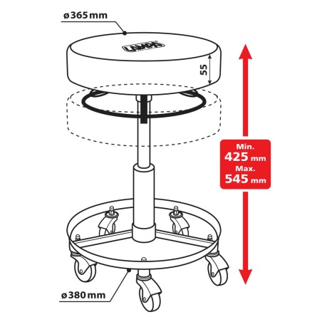 Sgabello da officina Lampa 71491 con vassoio portautensili