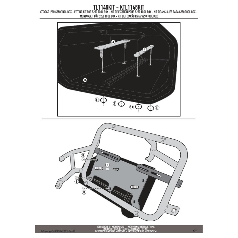 Kit Fissaggio S250 Toolbox Givi TL1146KIT per vari modelli moto