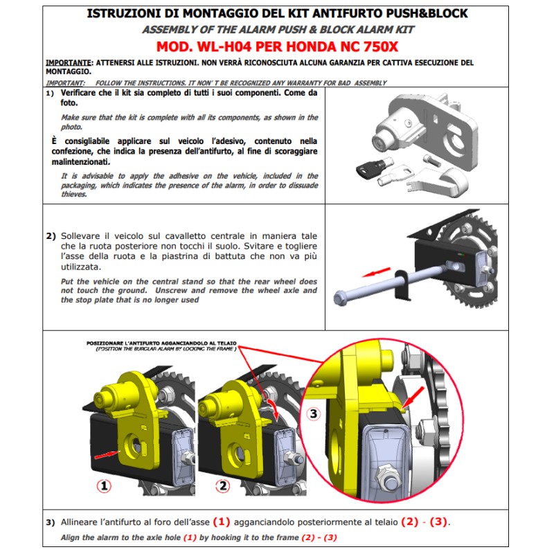 Antifurto blocca cavalletto Push&Block H09 per Honda SH125 e SH150 dal 2020