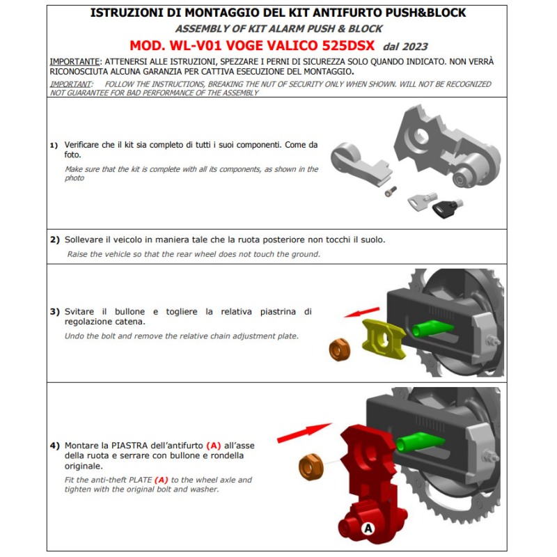 Antifurto blocca ruota Push&Block WL-V01 Voge Valico 525 DSX