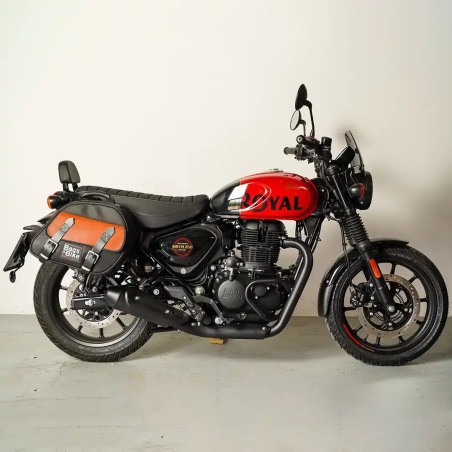 Bags&Bike EXPLORER/HUNT/N/C Coppia Di Borse Laterali Modello Explorer Nera E Cuoio Per Hunter 350 Royal Enfield