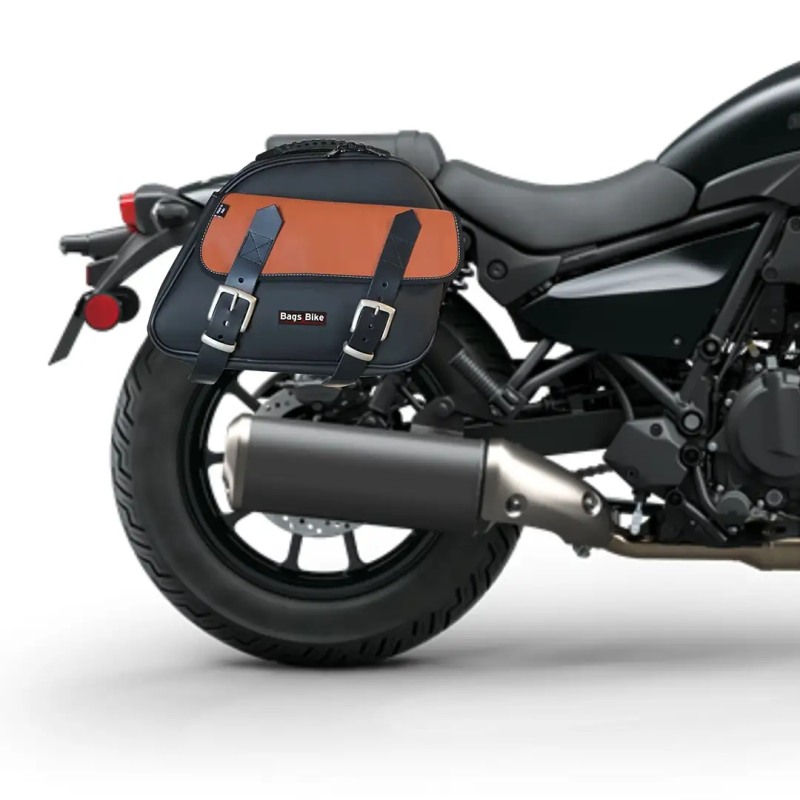 Bags&Bike Explorer/N/C/K ELI 500 Borse Laterali Modello Explorer Nera E Cuoio Per Kawasaki Eliminator 500