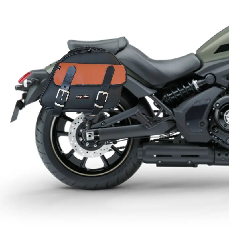 Bags&Bike Explorer N/C /K-VUL Borse Laterali Modello Explorer Nera E Cuoio Per Kawasaki Vulcan 650