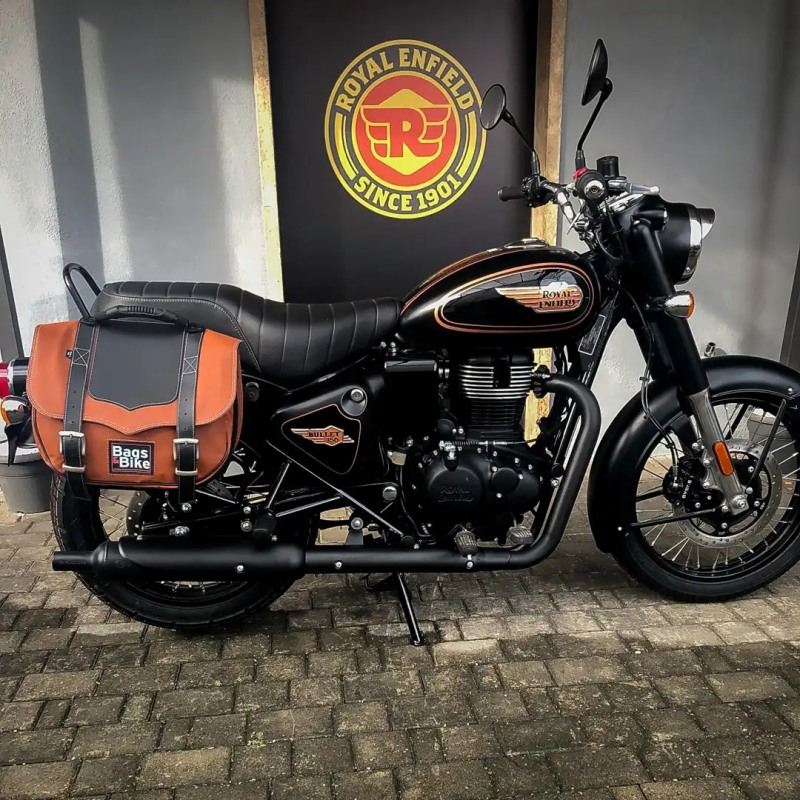 Bags&Bike CLASSIC/C/N/BUL Coppia Di Borse Laterali Modello Classic Cuoio E Nera Per Royal Enfield Bullet 350