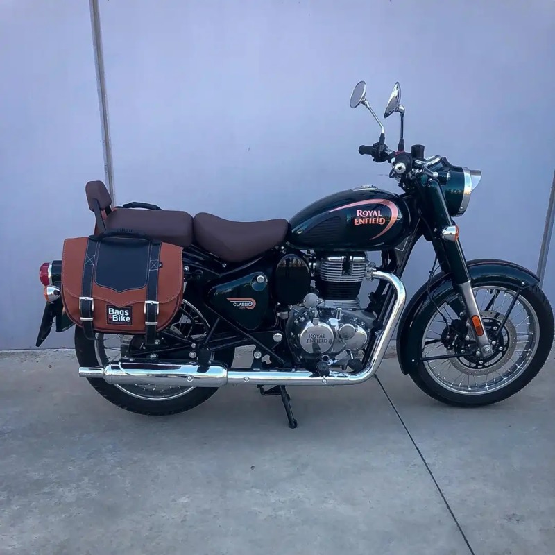 Bags&Bike CLASSIC/C/N/CL350 Coppia Di Borse Laterali Modello Classic Cuoio E Nera Per Royal Enfield Classic 350