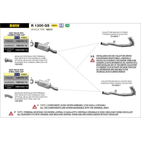 Arrow 12013PD dB-Killer per terminale Indy Race EVO con fondello inox per BMW R 1300 GS dal 2024