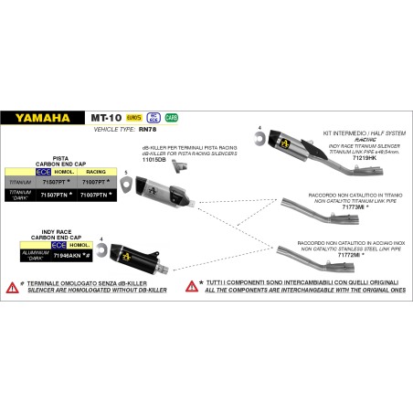 Arrow 71219HK Kit intermedio racing - Terminale Indy Race titanio + Raccordo titanio diam. 54mm. per Yamaha MT-10 dal 2022